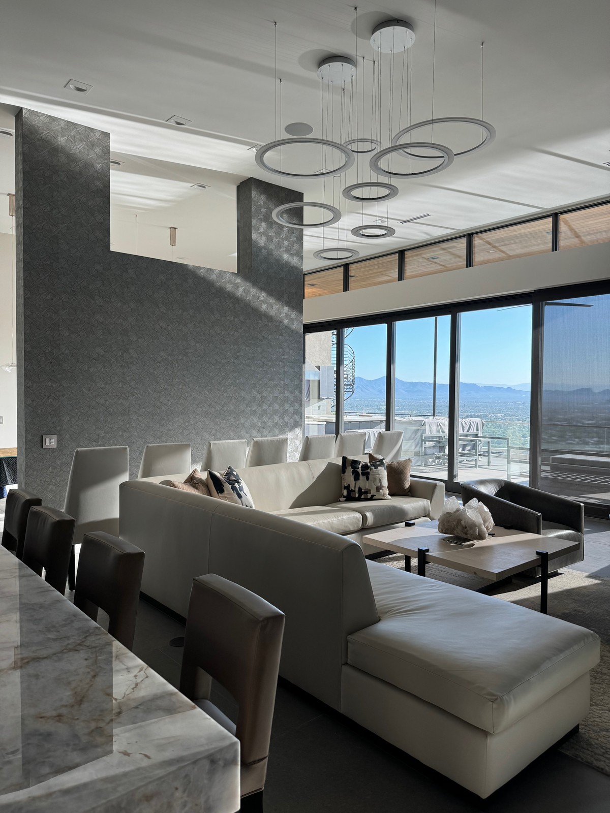 Casamance Songket vinyl wallcovering professionally wrapped on accent pillar