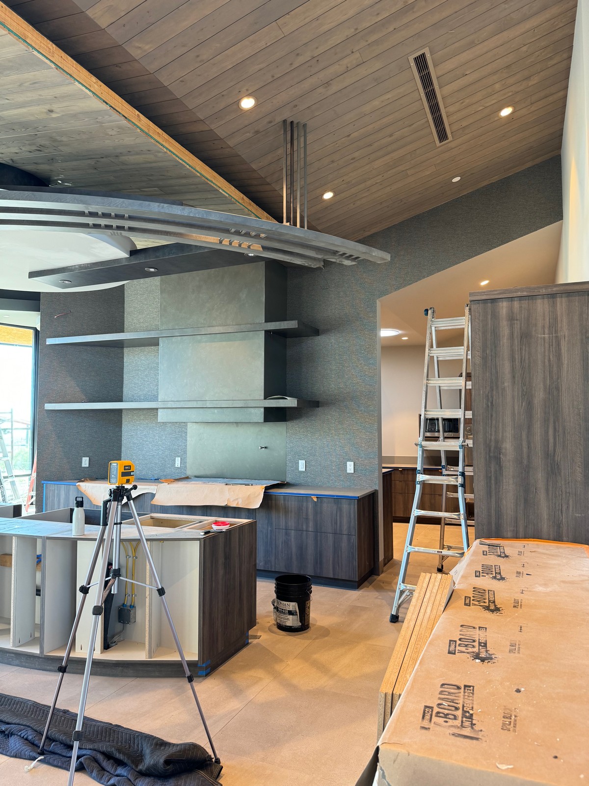 Washable vinyl grasscloth installed on kitchen walls