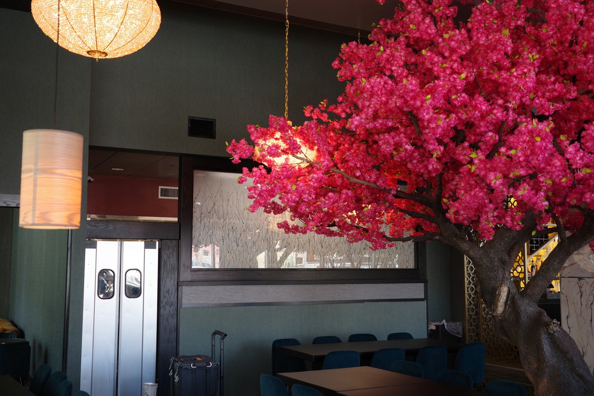 Full dining room with Type II commercial vinyl wallpaper installation